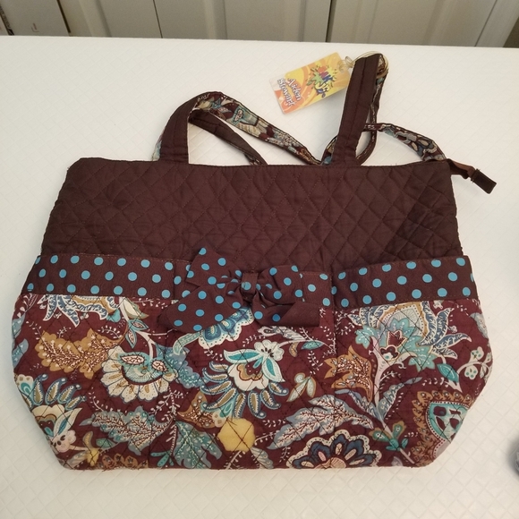 Belvah Purse Brown,blue Bow 16 X 12 See Photo 1 Spot Discoloration - Picture 1 of 8